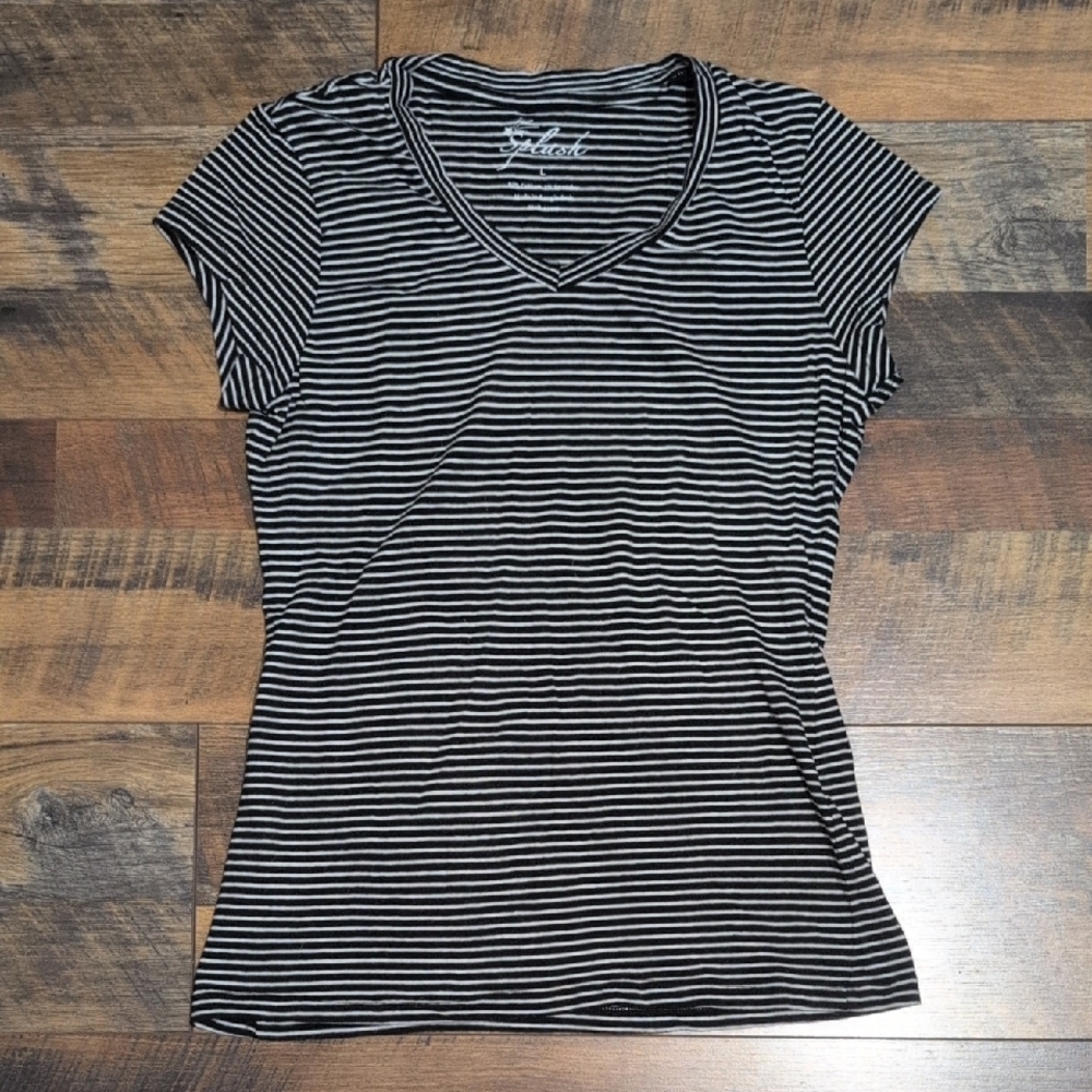 Splash Black and White Striped Basic Tee